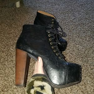 Hipster black Platform lace up Heels faux leather